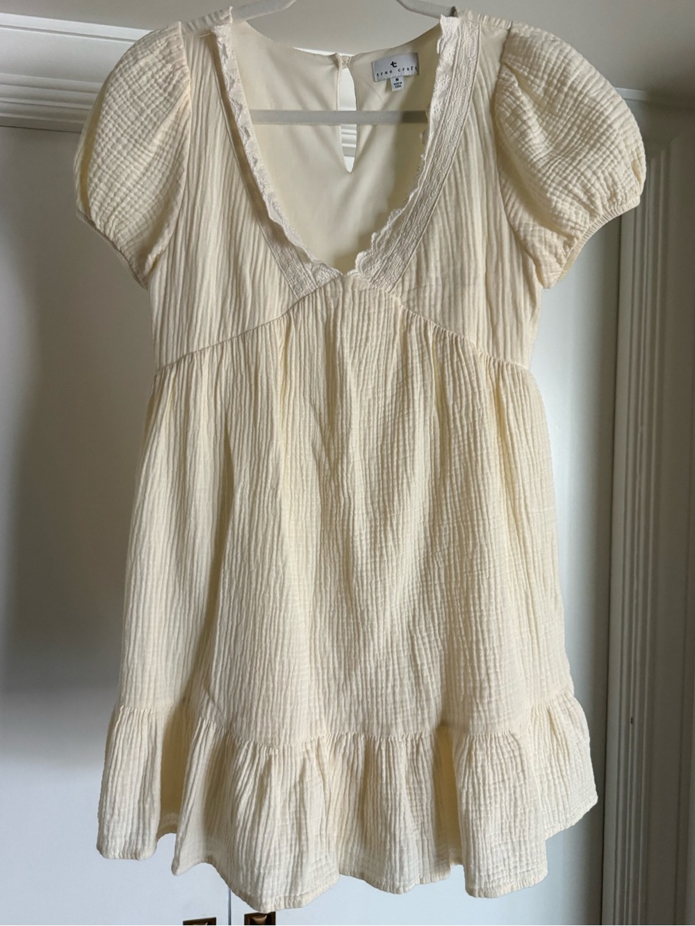 True Craft Yellow Cotton Gauze Women’s Puff Sleeve Dress